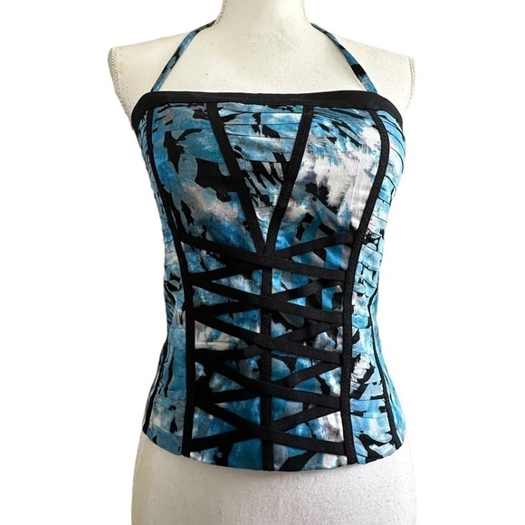 Bebe wild safari blue and black zipper corset top size small - Picture 1 of 11